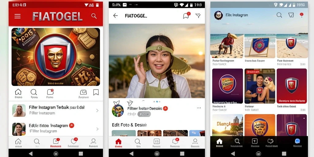 Antarmuka FIATOGEL dengan pilihan efek filter Instagram yang menarik.