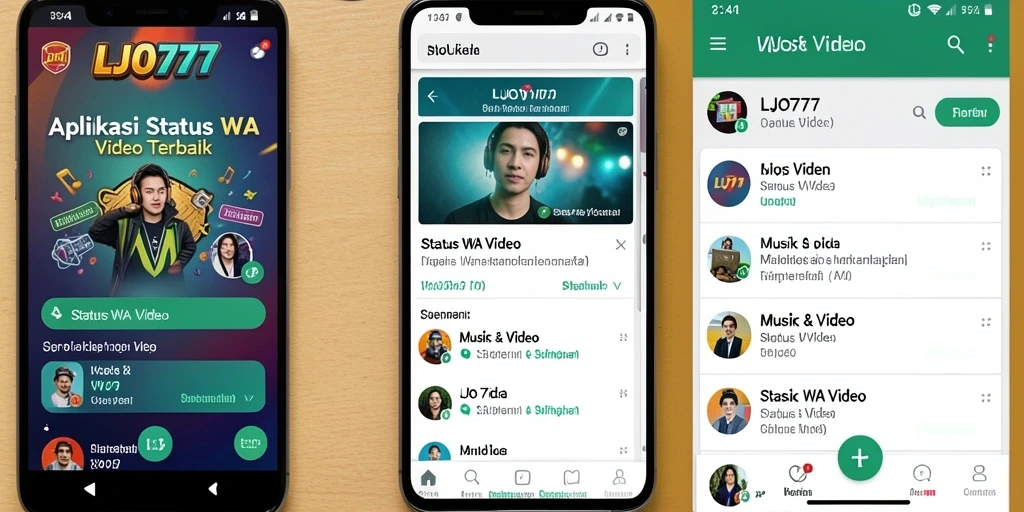 Antarmuka LJO777 menampilkan berbagai pilihan video musik untuk status WA.